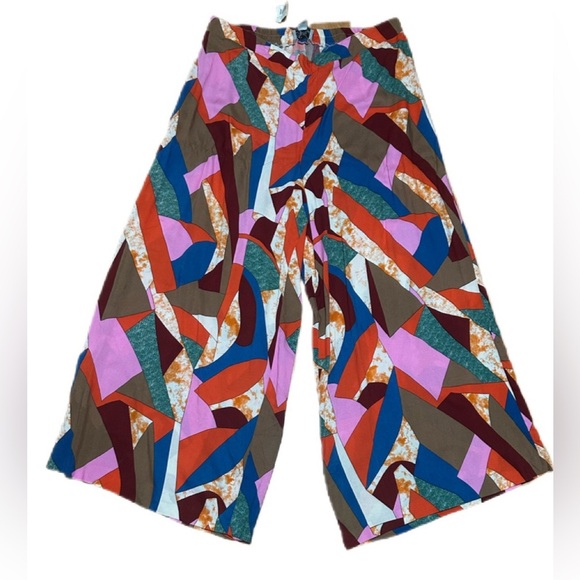 SPOON Jeans Wide Leg Palazzo Pants 1X Multicolor Geometric Print Viscose Boho - Picture 2 of 6